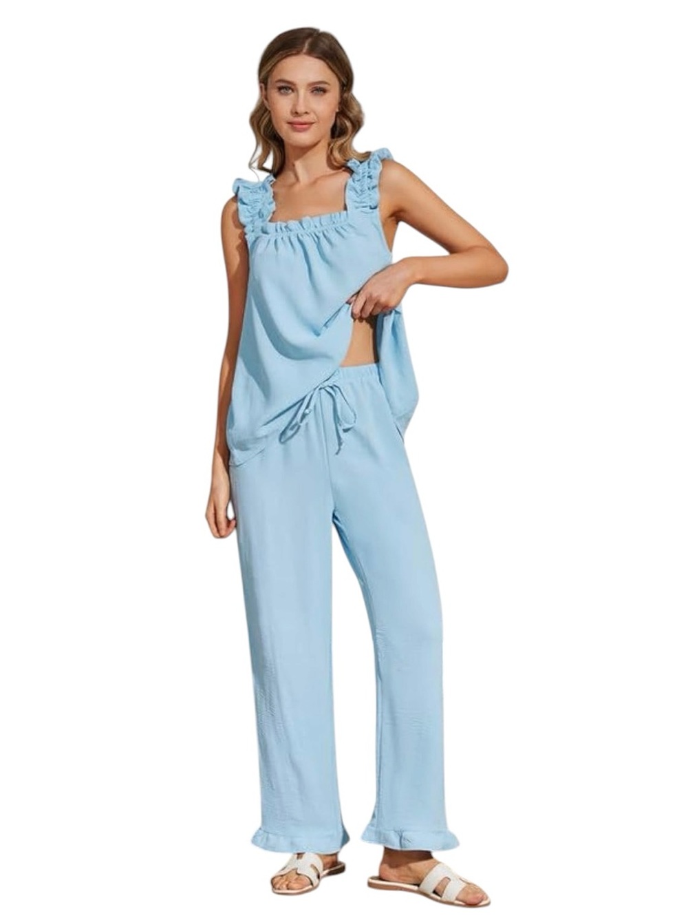 MARVMYS Light Blue Ruffle Pajama Set XL